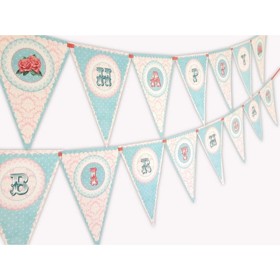 Vintage Chic Happy Birthday Banner Pennant
