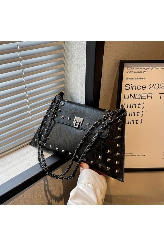 Vintage Chic Rivets Chain Bag - Timeless Turn-Lock Shoulder Purse for Trendy Women - Versatile Daily Companion