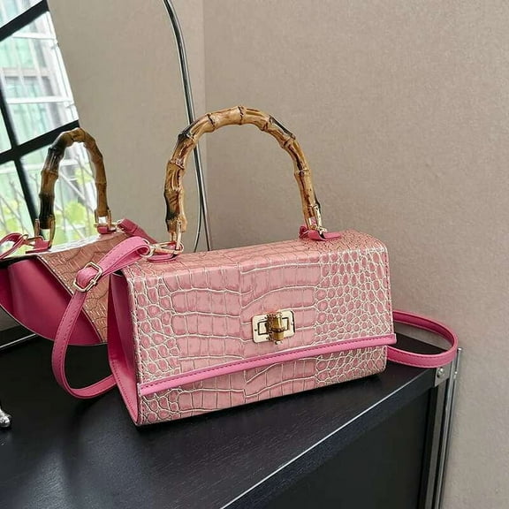 Vintage Chic Tie-Dye Stone Print Bamboo Tote Bag - Multi-Functional Shoulder and Crossbody Women's Handbag