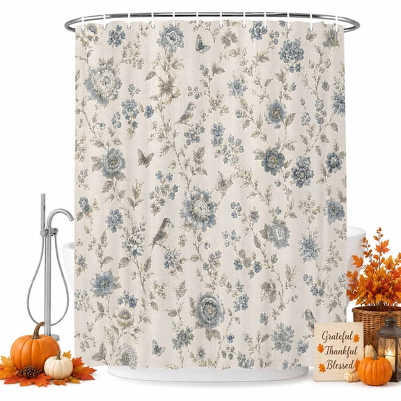 Current Hooks Black Beige Tulip Blossoms Shower Curtain Set - Small 36