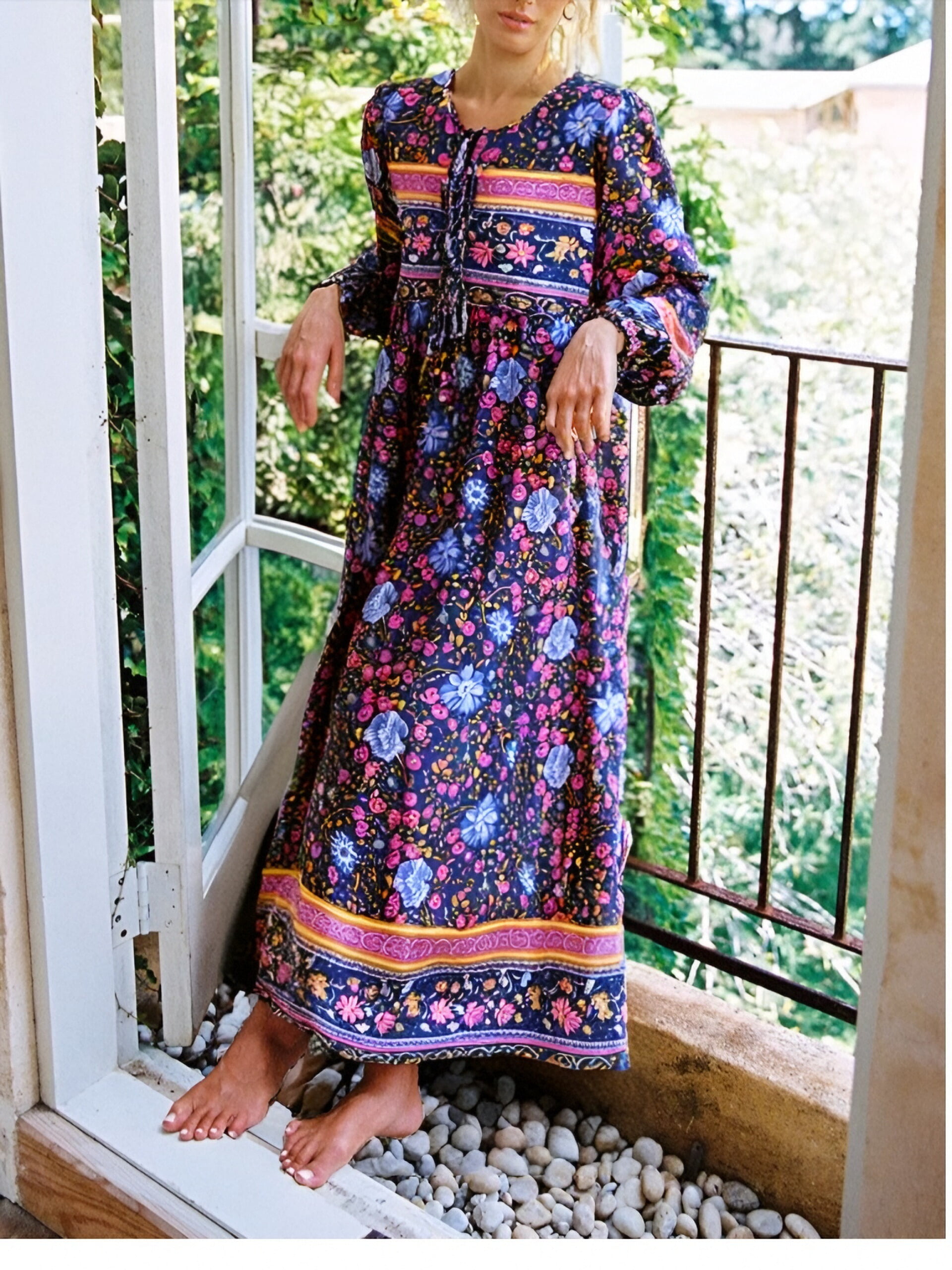 Vintage Chic Women Lace-up Tassel Ethnic Red Floral Print Vocation