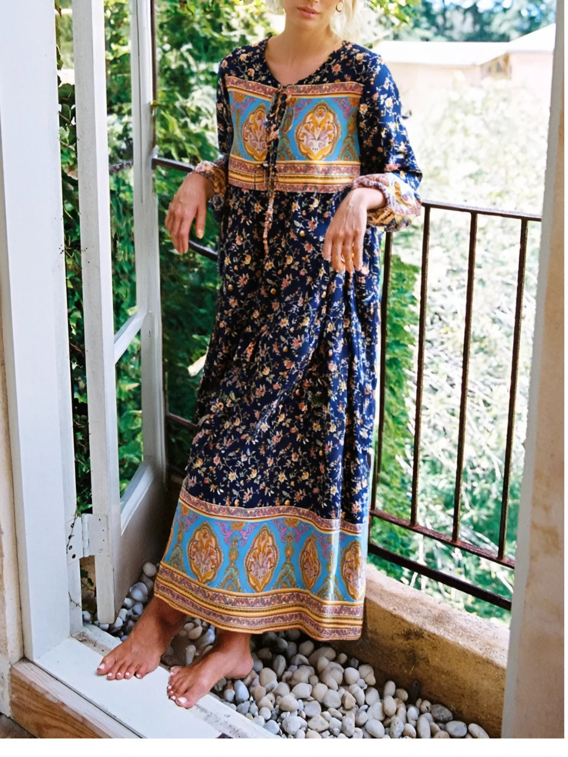 boho rayon dresses Handmade Teal Floral Rayon Dress: Boho Hippie Summer Clothing