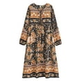 thumbnail image 1 of Vintage Chic Women Long Sleeve Tie Neck Ethnic Multi Floral Print Beach Bohemian Maxi Dresses Ladies Rayon Boho Dress Vestidos, 1 of 6