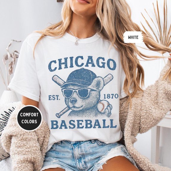 Vintage Chicago Baseball Comfort Colors T-shirt, Retro Baseball Tee,White Color,Size XL