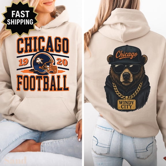 Vintage Chicago Football Hoodie: 90s Bear Graphic Crewneck Hoodie