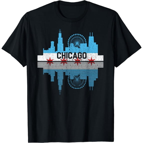 Vintage Chicago Illinois Flag Tees Skyline Shirt Men Women T-Shirt
