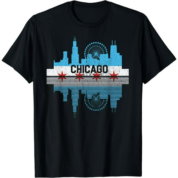 Vintage Chicago Illinois Flag Tees Skyline Shirt Men Women T-Shirt