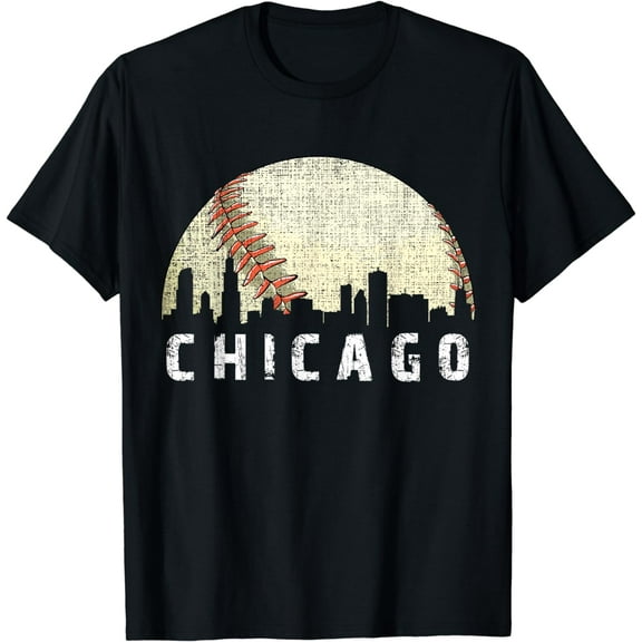 Vintage Chicago Skyline City Baseball Tee Met At Gameday T-Shirt