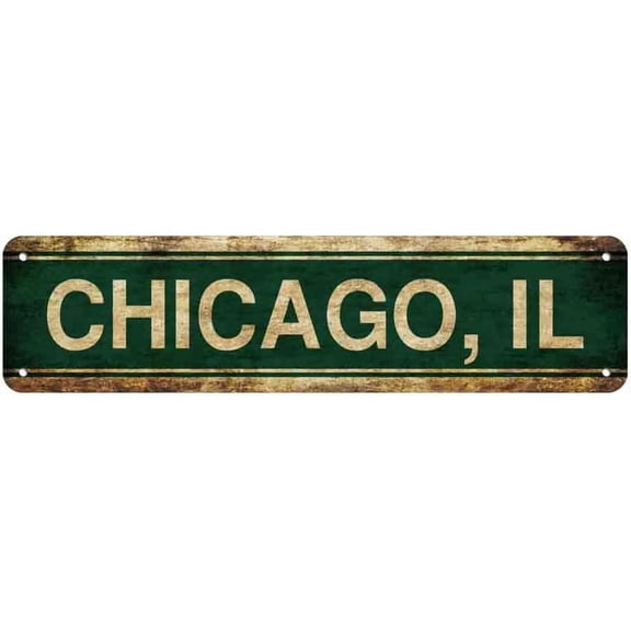 Vintage Chicago Street Metal Tin Sign Wall Decor 4x16 Inch Retro Iron Plaque