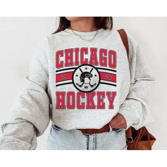 Vintage Chicago Sweatshirt, Blackhawks Sweater, Hockey Fan, Retro Chicago Ice Hockey,Ash color,size L