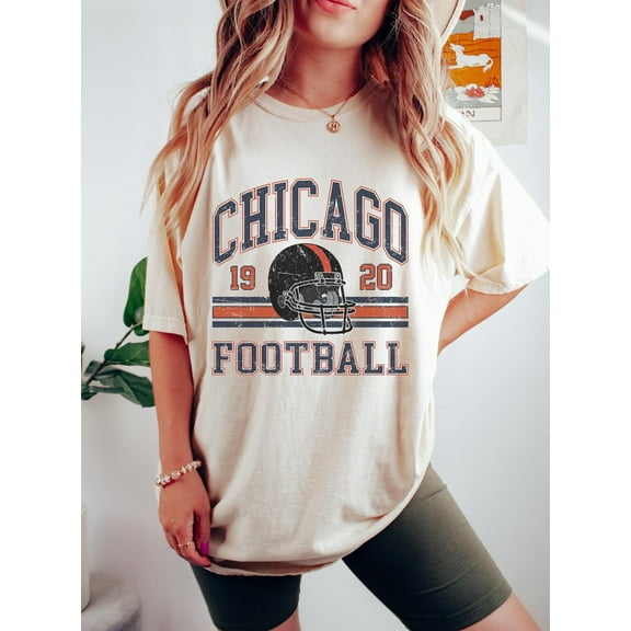 Vintage Chicago Tee For Her, Chicago Football Retro Shirt, Unisex Short Sleeve T-shirt,Sand Color,Size L