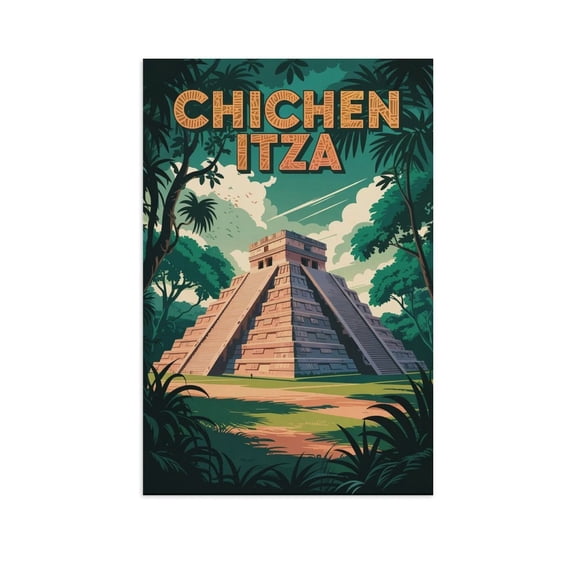 Vintage Chichen Itza Retro Mexican Tourism with Mayan Heritage & Natural Beauty Canvas Poster