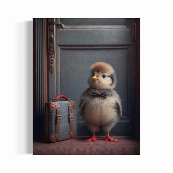 Vintage Chick Wall Art, Baby Chicken With Vintage Suitcase, Chicken Wall Decor, Cute Bird Plushie Print, Bird Painting, Eclectic Art Eb142 Poster , Poster Print Only