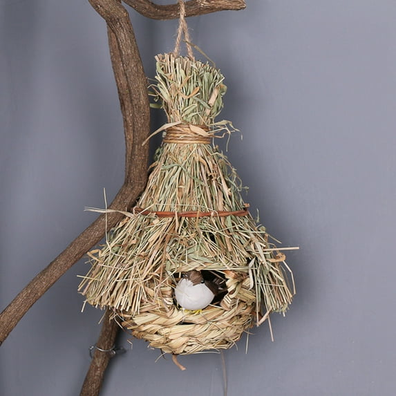 Vintage Chickadee Bird House Nest, Hummingbird House for Outside, Hanging Bird Nesting Natural Grass Garden Birdhouse