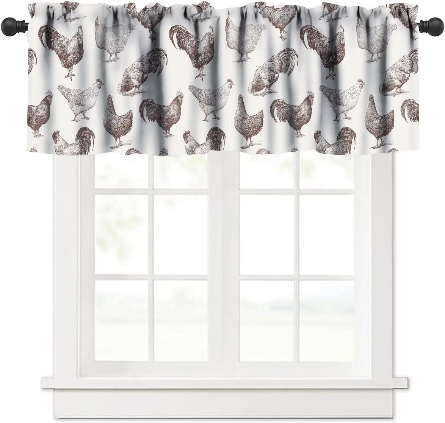 Vintage Chicken Kitchen Curtains Valances Rustic Animal Farm Cocks and ...