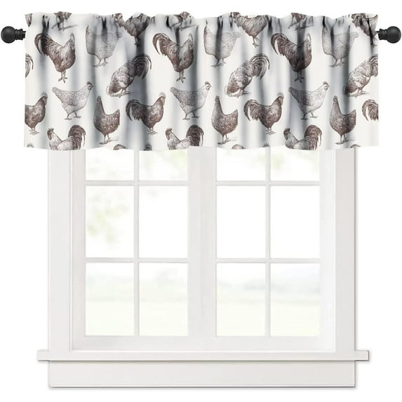 Vintage Chicken Kitchen Curtains Valances Rustic Animal Farm Cocks and Hens Modern Design Curtains Valances for Bedroom Kitchen Decor 54"x18"