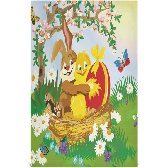 Vintage Chicken Rabbit Basket Kitchen Tea Towels Set of 1 Absorbent Hand Dish Towels, Egg Flower Butterfly Dishcloths Lint-Free 18x28 Inch Fast Drying for Cooking Baking Home Clean