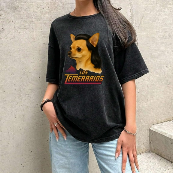 Vintage Chihuahua Graphic Tee Multicolor Wolf Head Distressed Washed T-Shirt Black S-2XL Plus Size