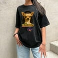 thumbnail image 1 of Vintage Chihuahua Graphic Tee T-Shirt Top Dog Design Gradient Wolf Head Retro Washed Black S-2XL Plus Size, 1 of 5