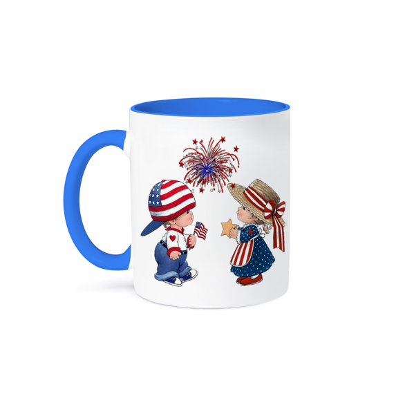 3dRose, Vintage Child and Fireworks, 11oz Two-Tone Blue Mug