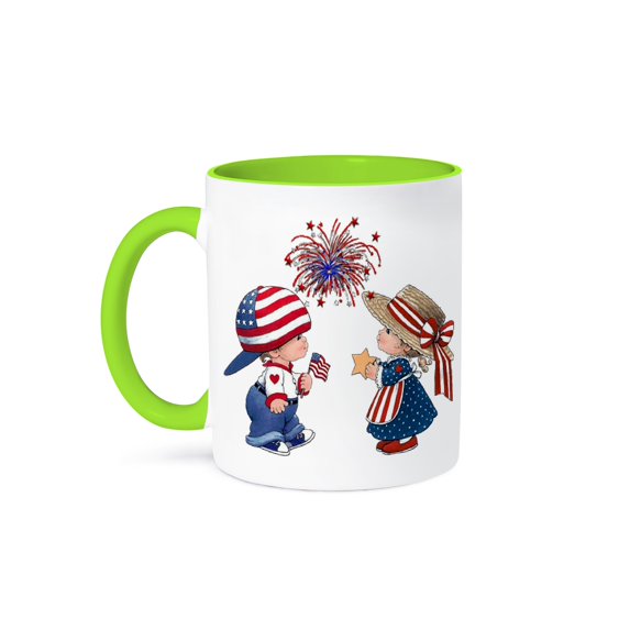 3dRose, Vintage Child and Fireworks, 11oz Two-Tone Green Mug