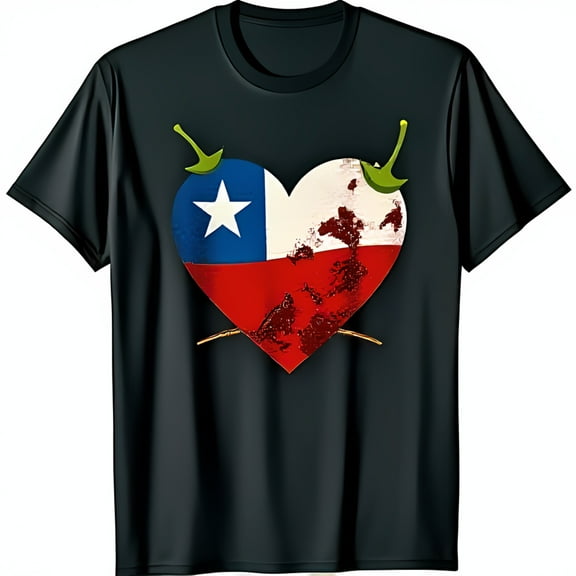 Vintage Chilean Heart Black T-Shirt with Green Design