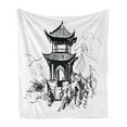 thumbnail image 1 of Vintage China Soft Flannel Fleece Throw Blanket, Hand Drawn Black and White Sketching of a Chinese Pavilion with Landscape, Cozy Plush for Indoor and Outdoor Use, 50" x 70", Black White, by Ambesonne, 1 of 5
