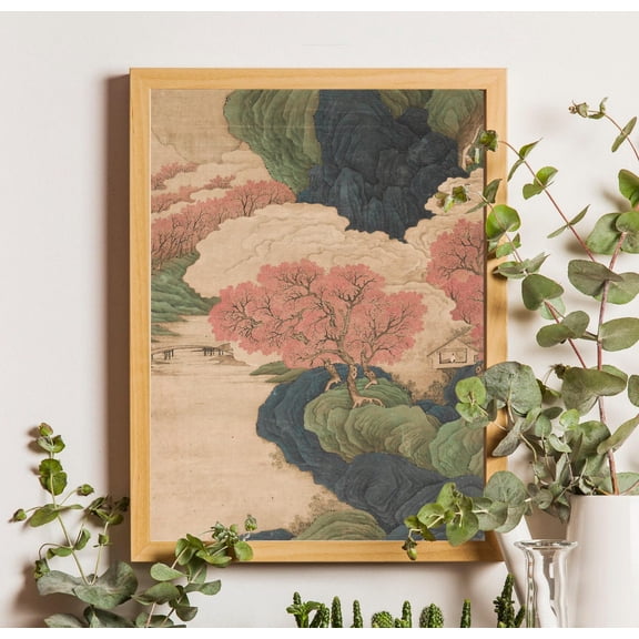 Vintage Chinese Art : White Clouds, Red Trees By Li Jian Unframed Paper Print