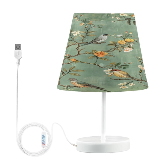 Vintage Chinese Bird and Flower Desk Lamp LED Table Nightstand Lamps with 3 Color Temperatures for Home Bedroom Living Room Decor 8x12