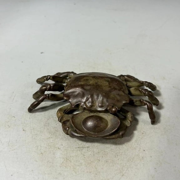 Vintage Chinese Brass Crab Tea Pet Solid Figurine Lucky Decoration for Gongfu Tea Table Home Office Display Ornament