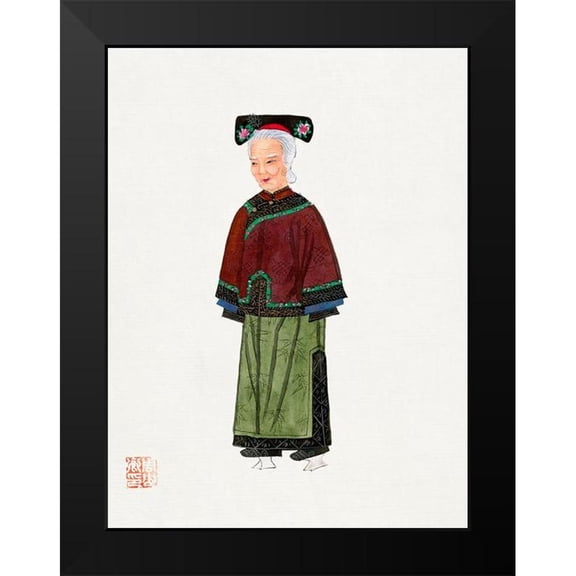 Vintage Chinese Clothing 12x14 Black Modern Framed Museum Art Print Titled - Old lady in light green embroidered silk costume