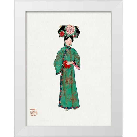 Vintage Chinese Clothing 12x14 White Modern Wood Framed Museum Art Print Titled - Lady in modern Manchu costume
