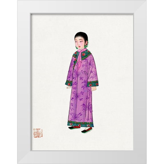 Vintage Chinese Clothing 15x18 White Modern Wood Framed Museum Art Print Titled - Woman in purple Manchu robe