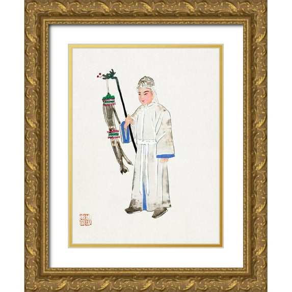 Vintage Chinese Clothing 25x32 Gold Ornate Wood Framed with Double Matting Museum Art Print Titled - Man in mourning dress