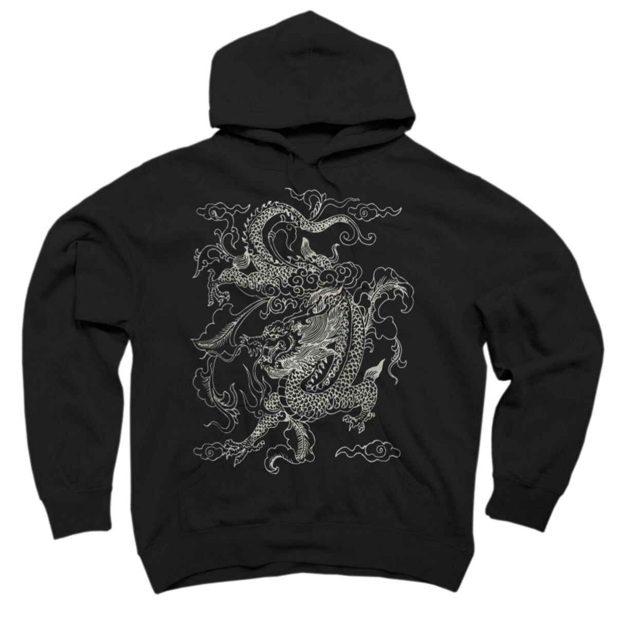 Vintage Chinese Dragon Batik Black Graphic Pullover Hoodie