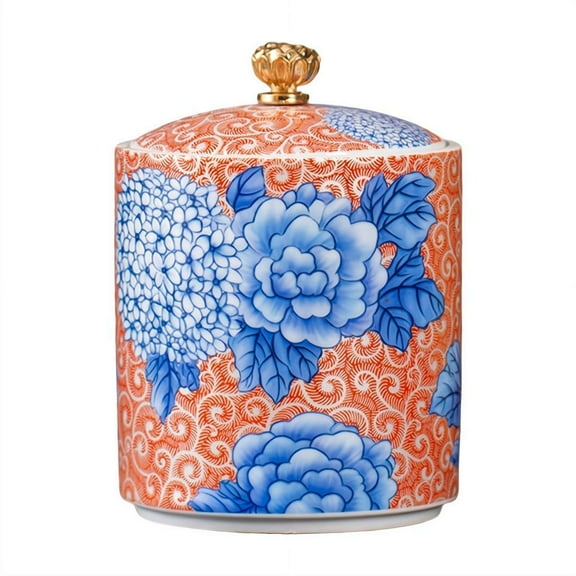 Vintage Chinese Style Porcelain Tea Canister, Retro Ceramic Food Storage Jar with Airtight Lid for Loose Tea & Sugar, Small Decorative Storage Container for Kitchen Decor