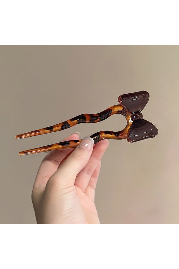 Vintage Chinese U-Shaped Hairpin - Elegant Bow Design, Easy Bun & Updo Styling, 14cm Accessory