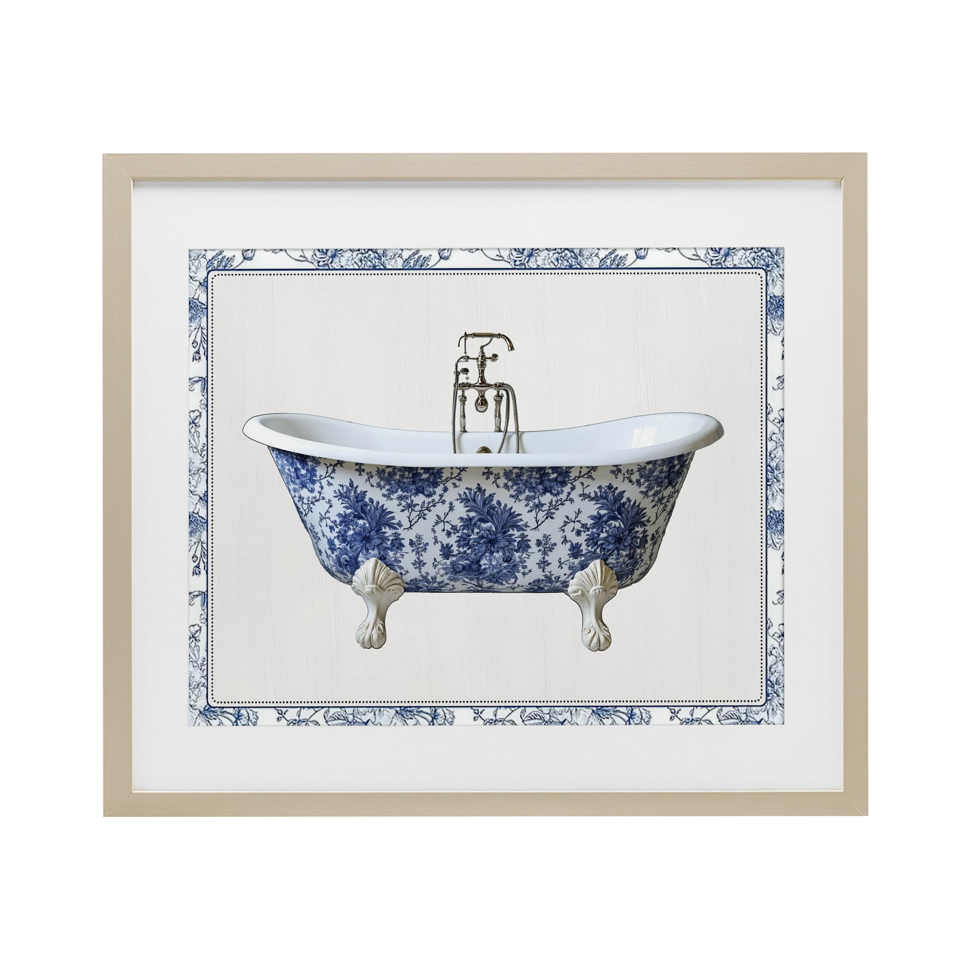 Vintage Chinoiserie Bathtub Birch Framed Print Under Glass, design by Lettered and Lined