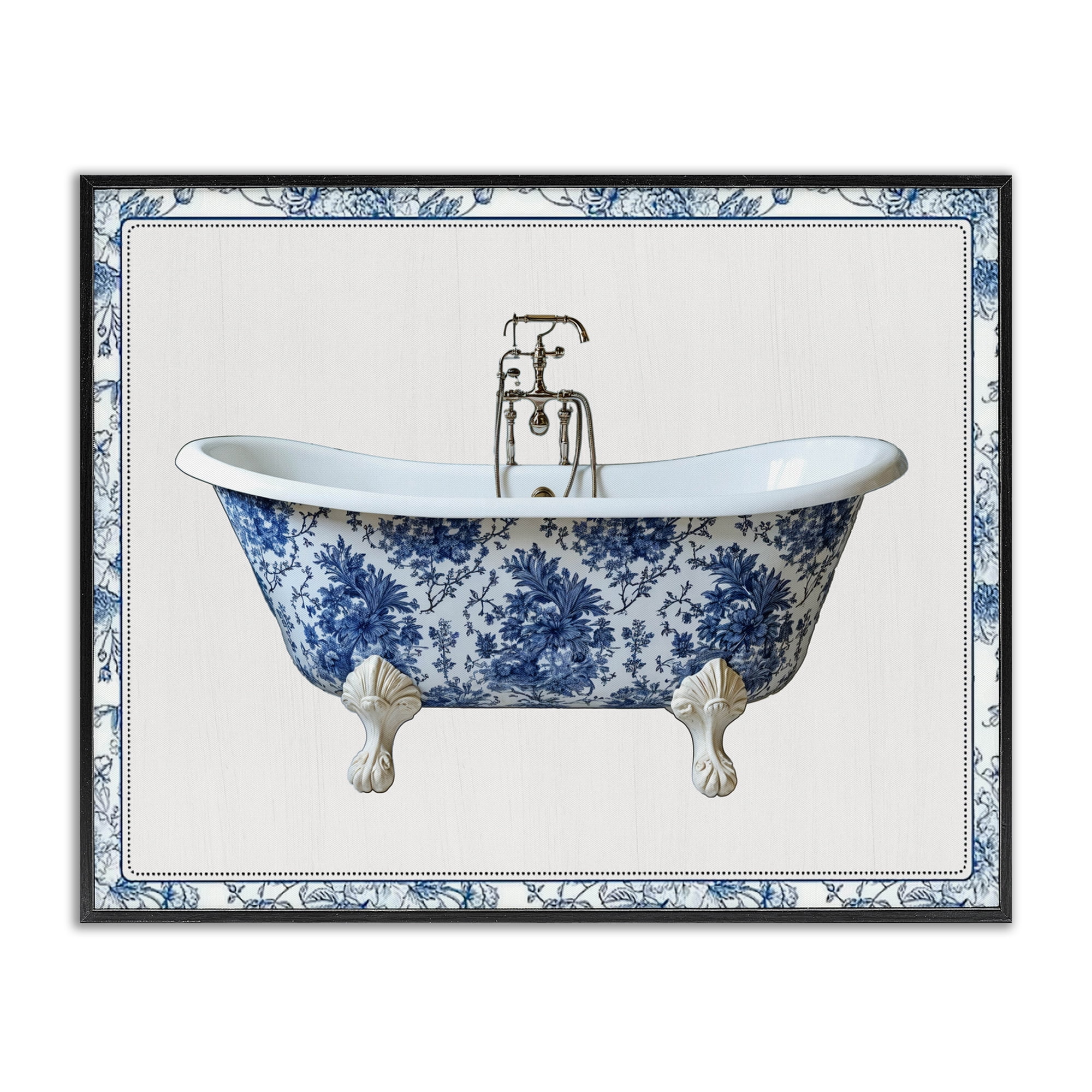 Vintage Chinoiserie Bathtub Black Framed Giclee Art, design by Lettered and Lined
