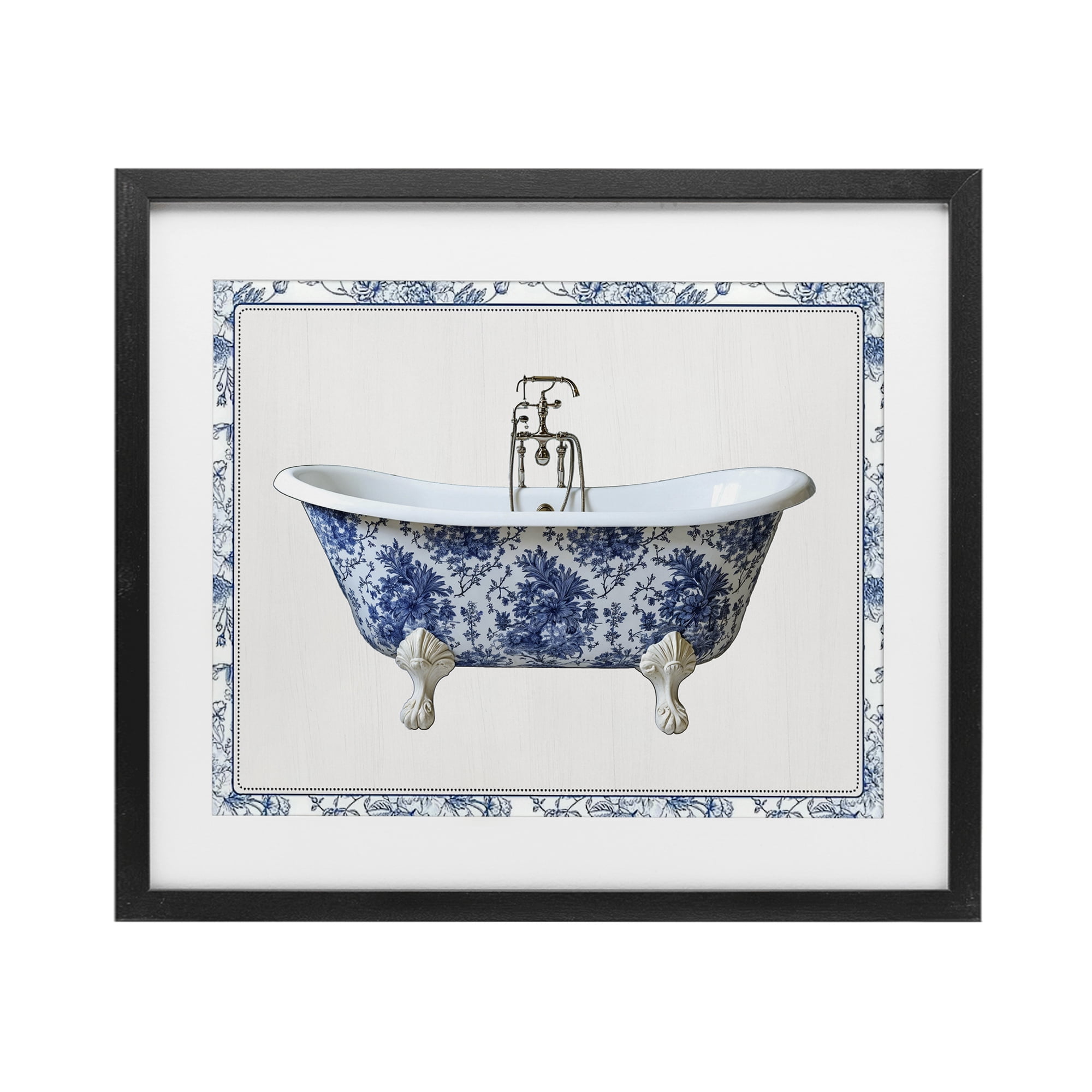 Vintage Chinoiserie Bathtub Black Framed Print Under Glass, design by Lettered and Lined