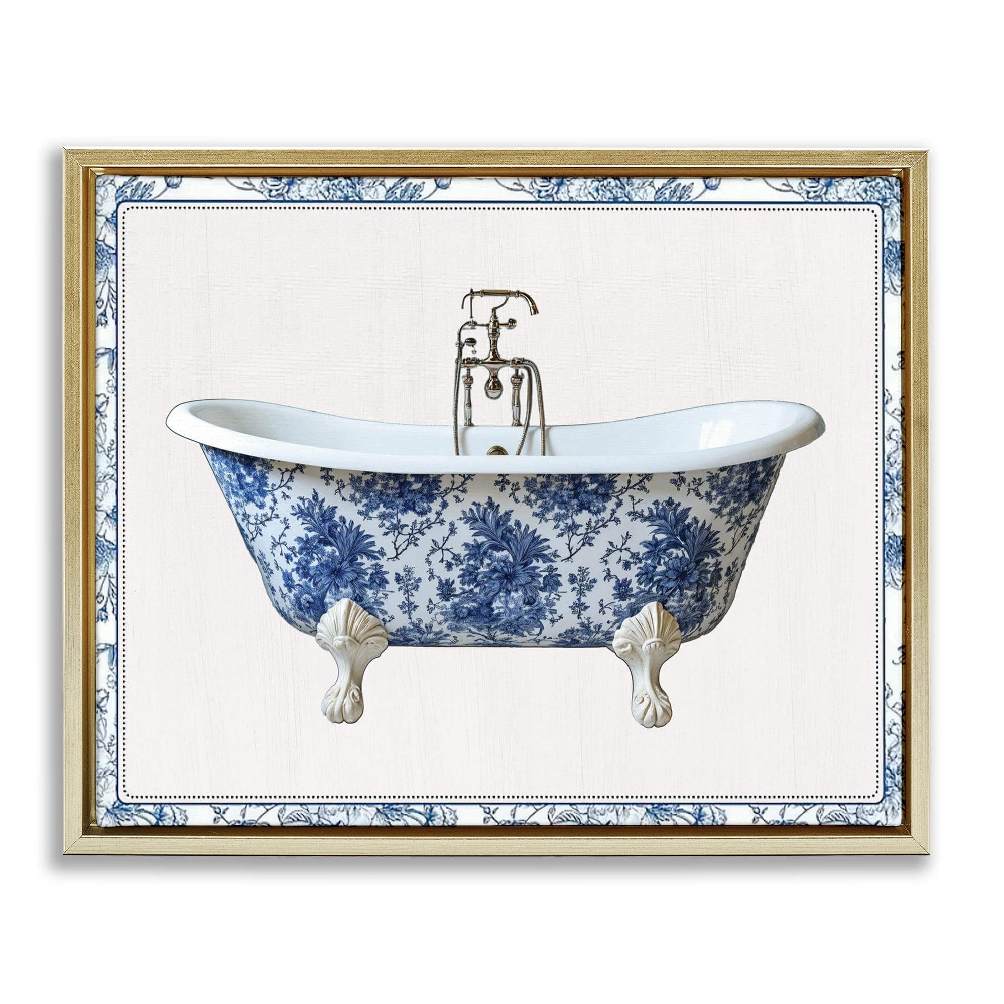 Vintage Chinoiserie Bathtub Gold Framed Floater Canvas Wall Art, design by Lettered and Lined