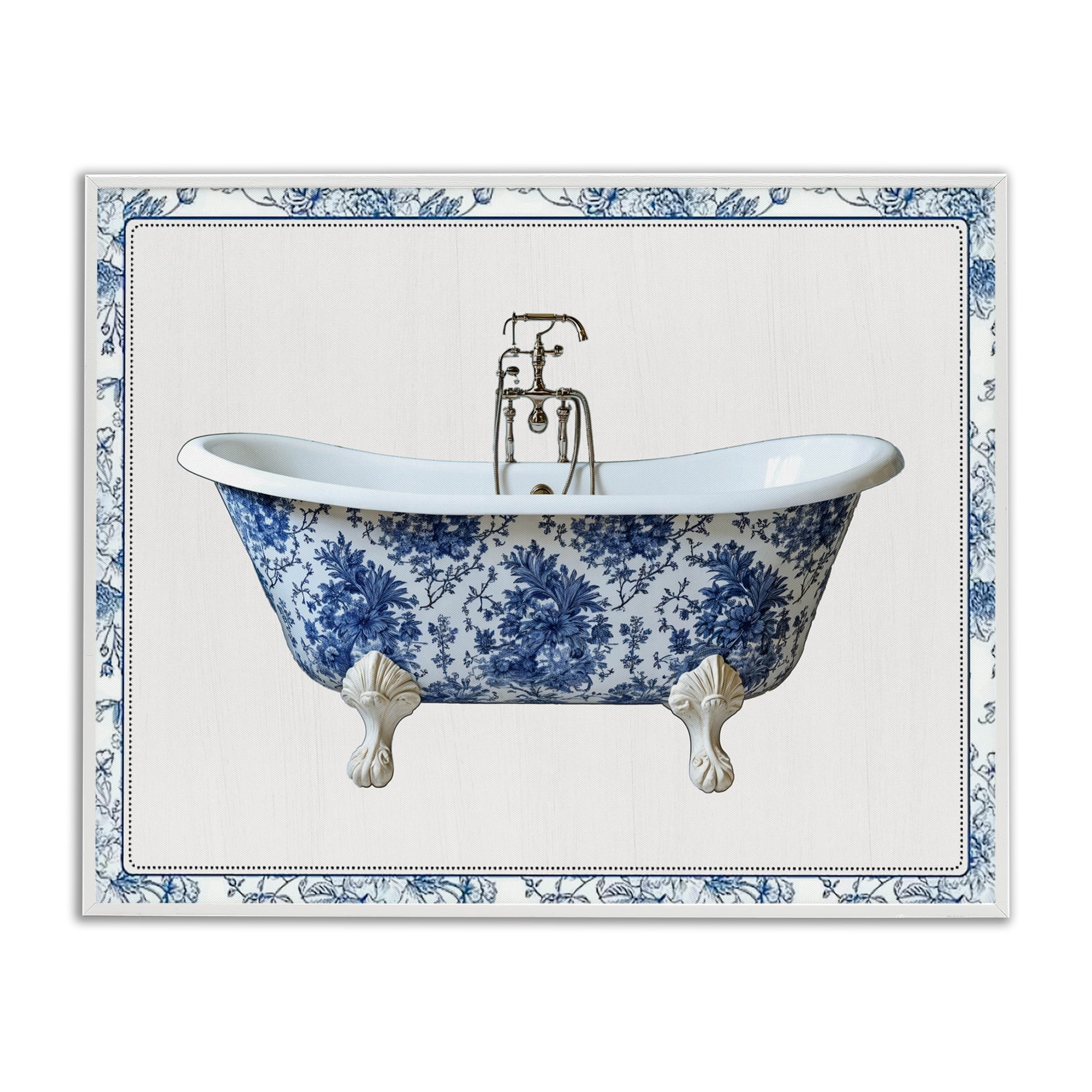 Vintage Chinoiserie Bathtub White Framed Giclee Art, design by Lettered and Lined