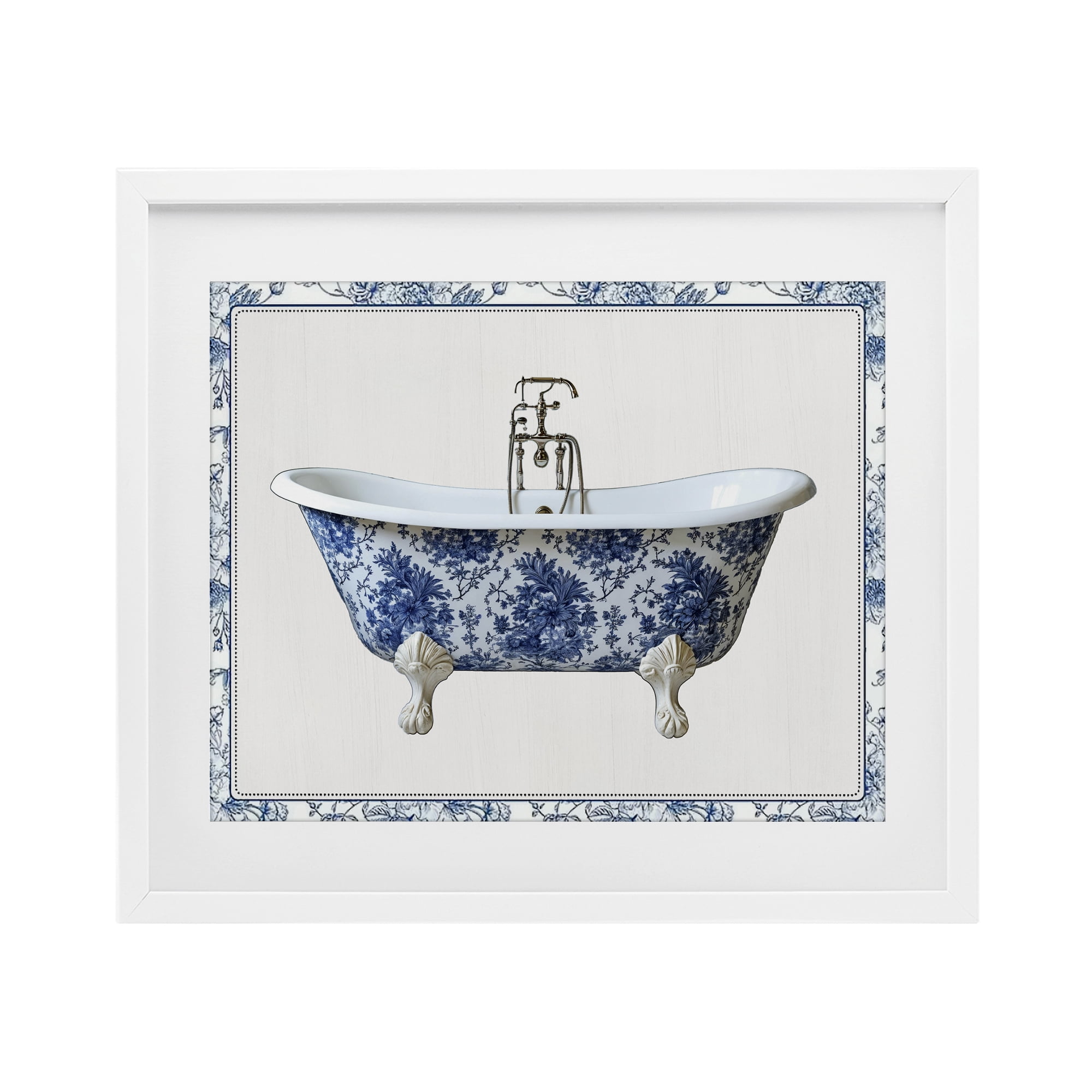 Vintage Chinoiserie Bathtub White Framed Print Under Glass, design by Lettered and Lined