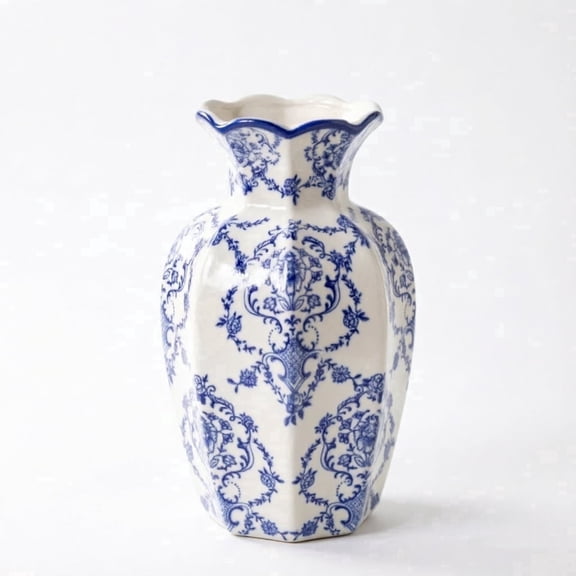 Vintage Chinoiserie Blue and White Porcelain Vase for Home Decor