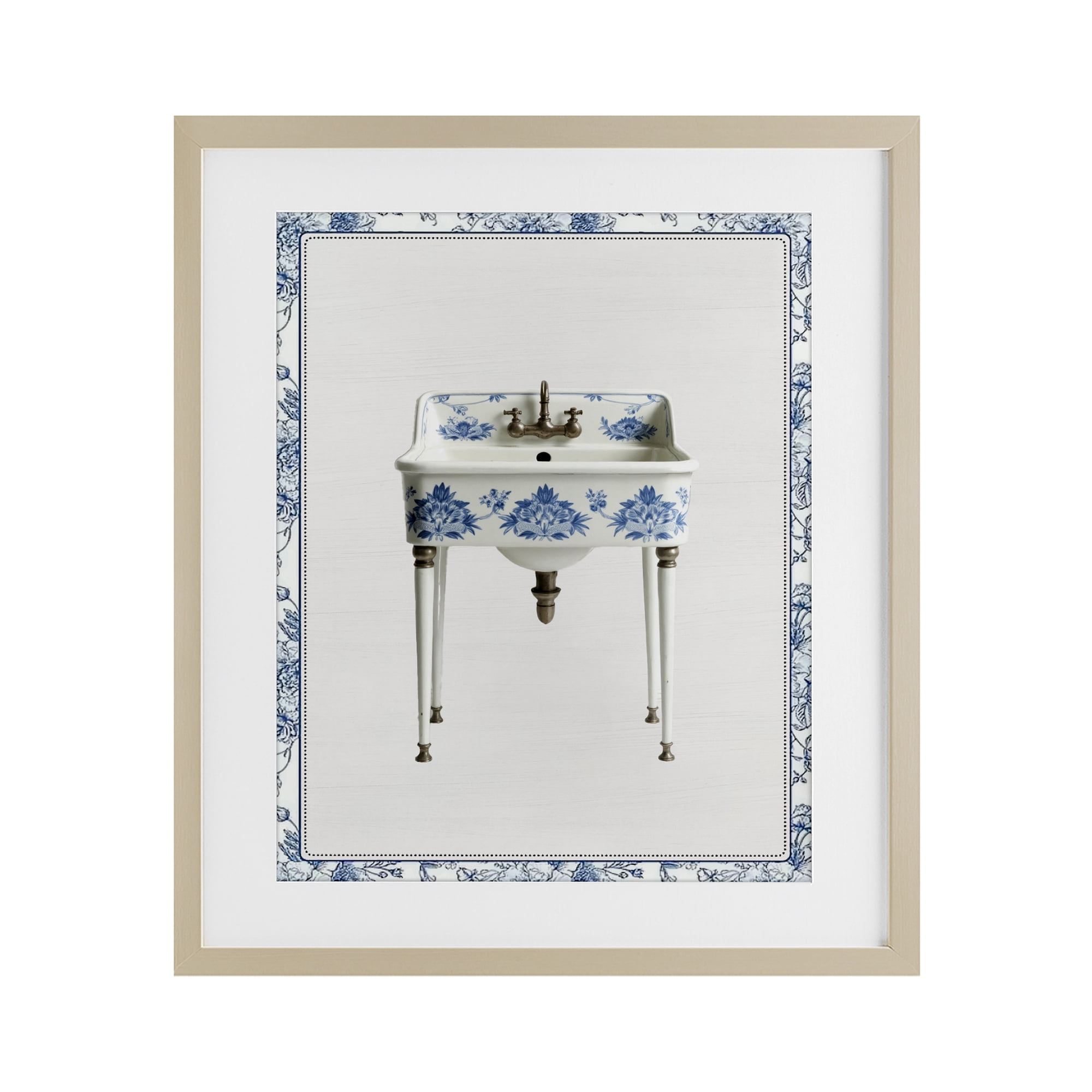 Vintage Chinoiserie Sink Birch Framed Print Under Glass, design by Lettered and Lined