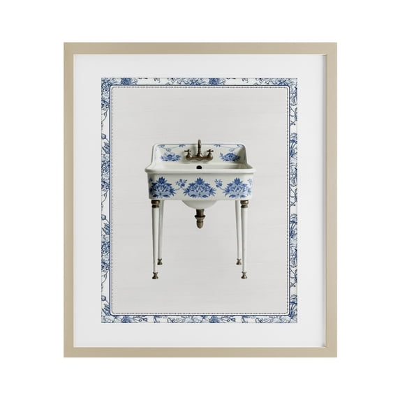 Stupell Industries Shabby Chic Vintage Chinoiserie Sink Birch Framed Print Under Glass, 17 x 21, by Lettered and Lined