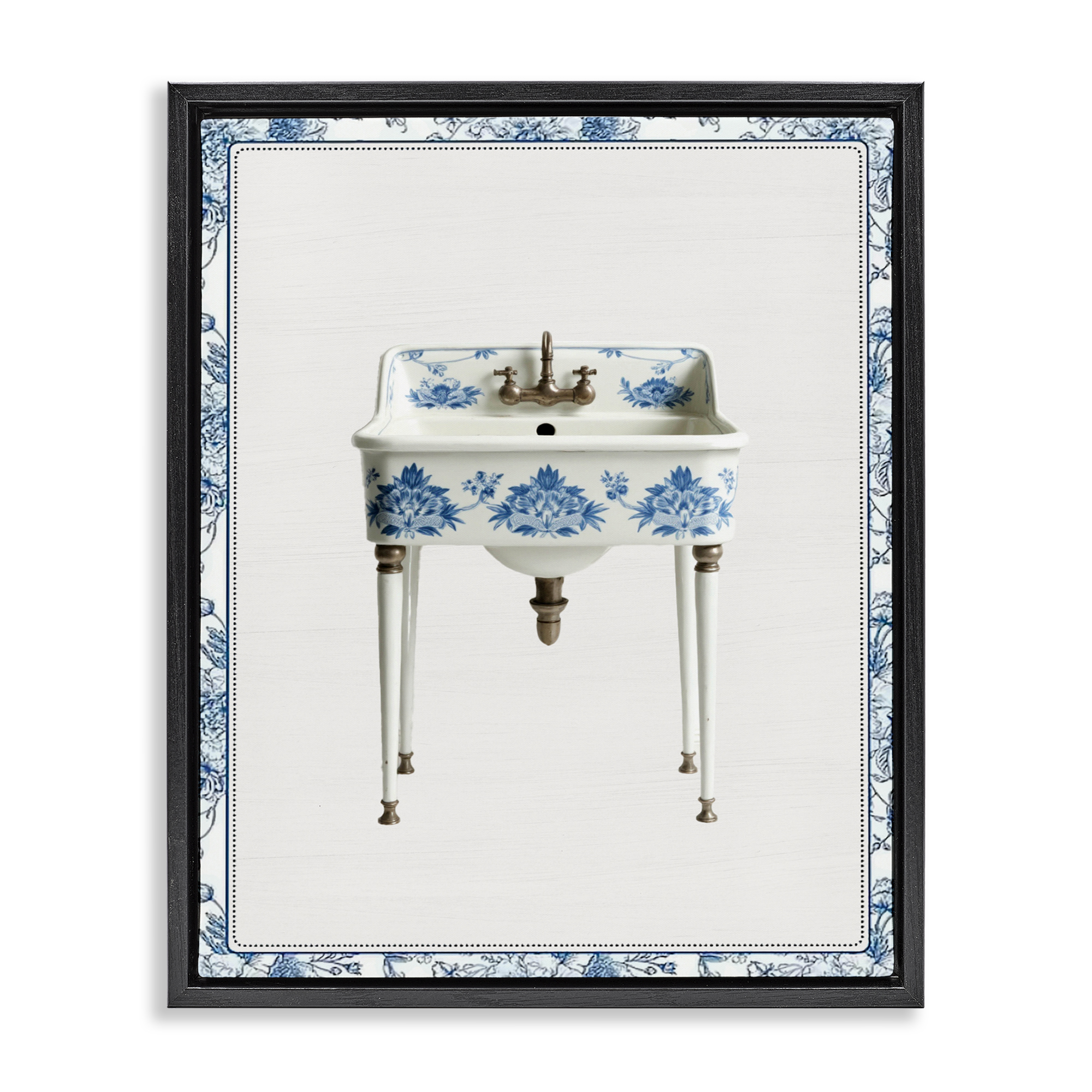 Vintage Chinoiserie Sink Black Framed Floater Canvas Wall Art, design by Lettered and Lined