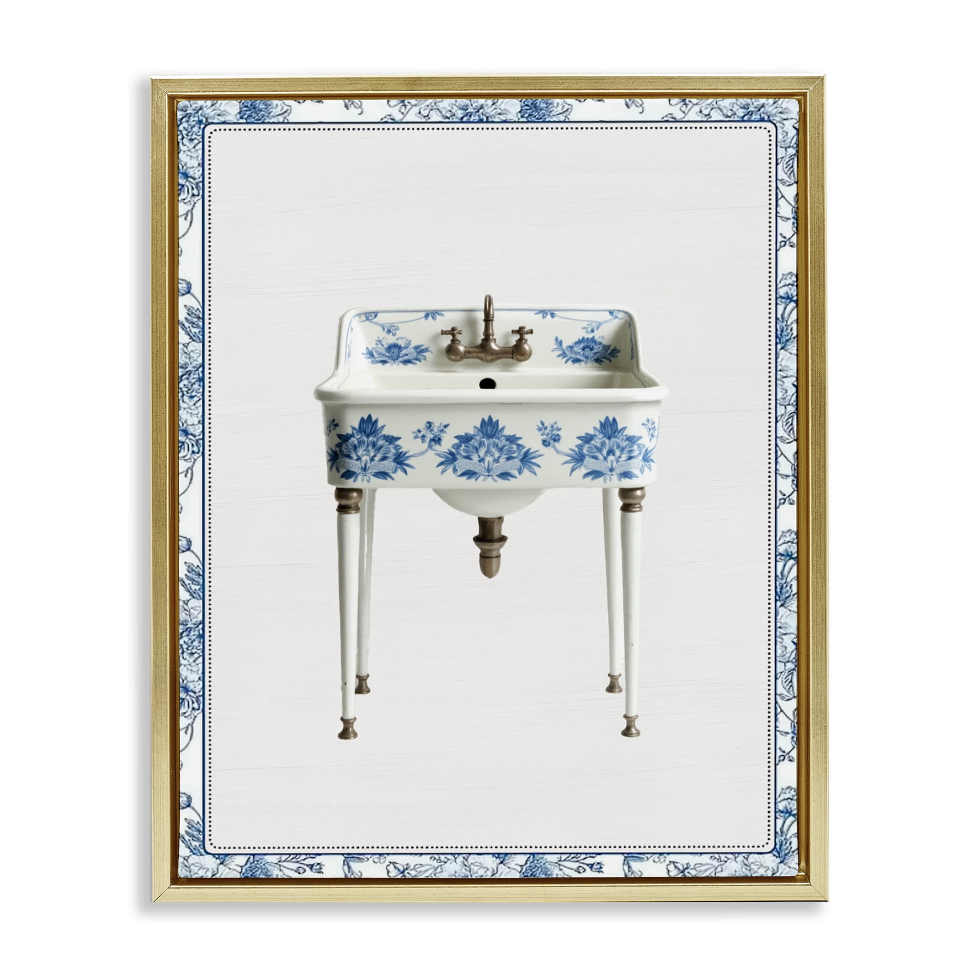 Vintage Chinoiserie Sink Gold Framed Floater Canvas Wall Art, design by Lettered and Lined