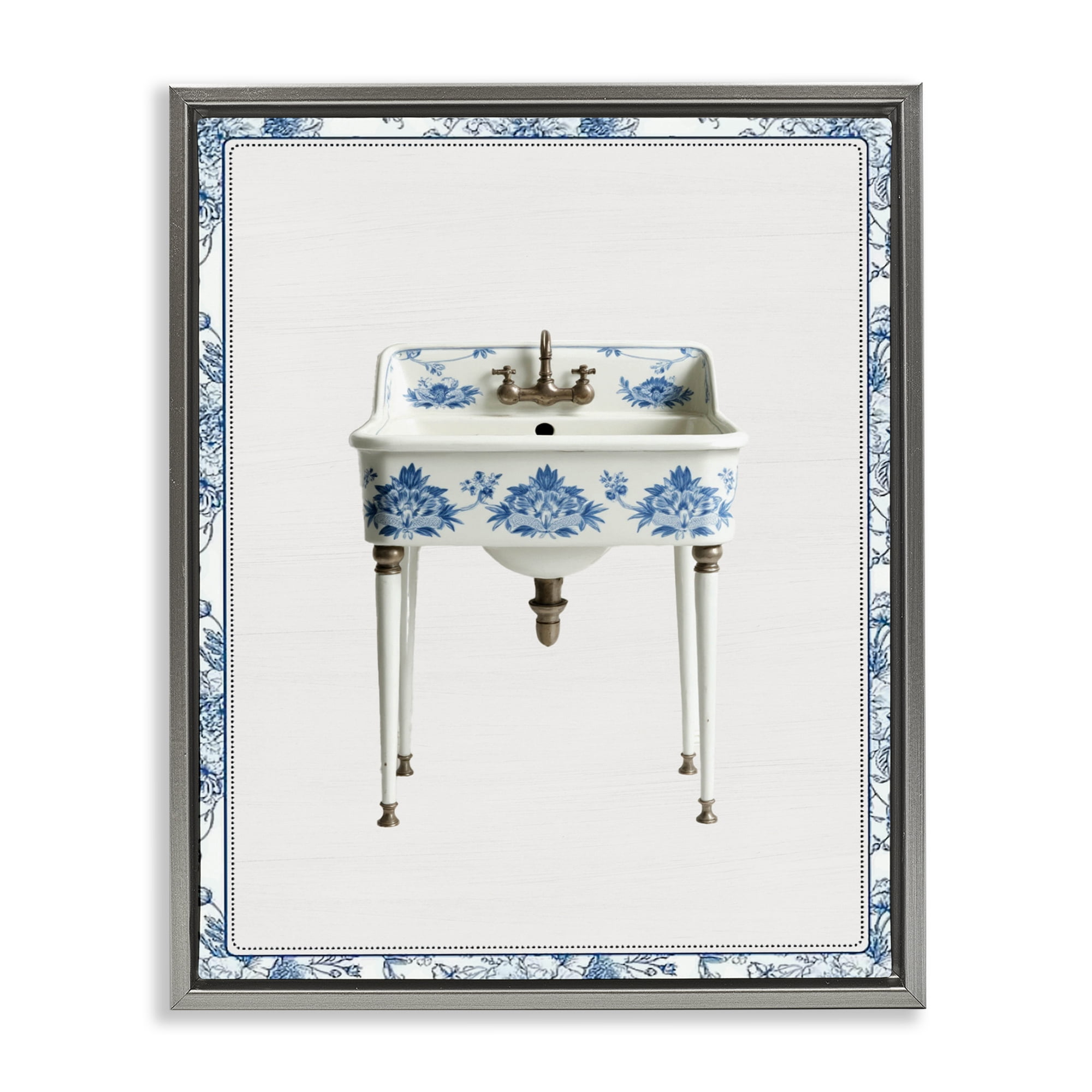 Vintage Chinoiserie Sink Gray Framed Floater Canvas Wall Art, design by Lettered and Lined
