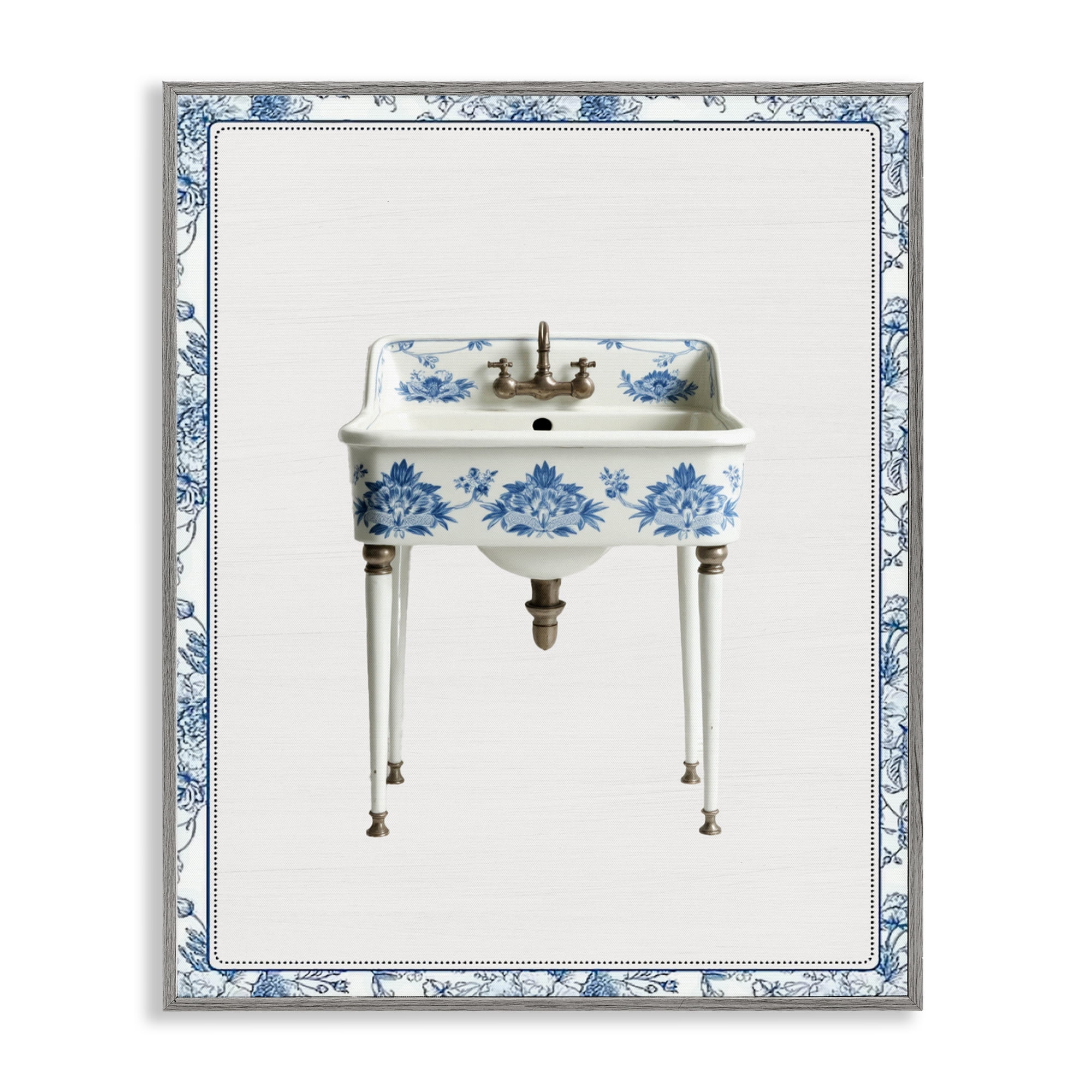 Vintage Chinoiserie Sink Gray Framed Giclee Art, design by Lettered and Lined